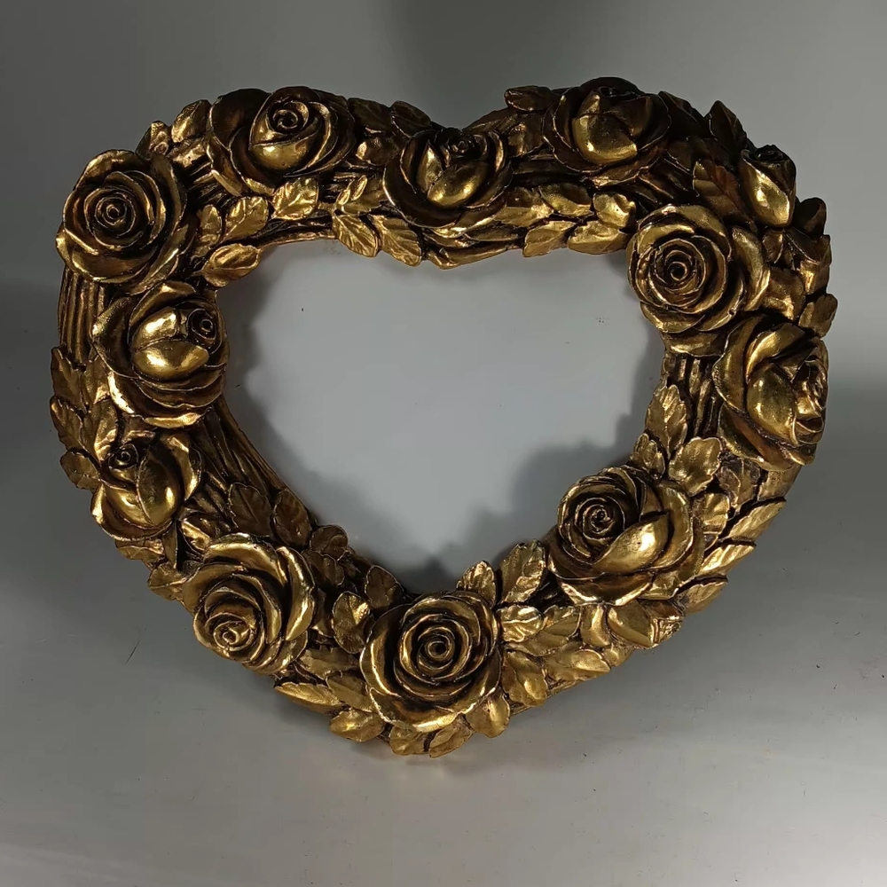 Gold Heart-Shaped Frame With 3D Roses